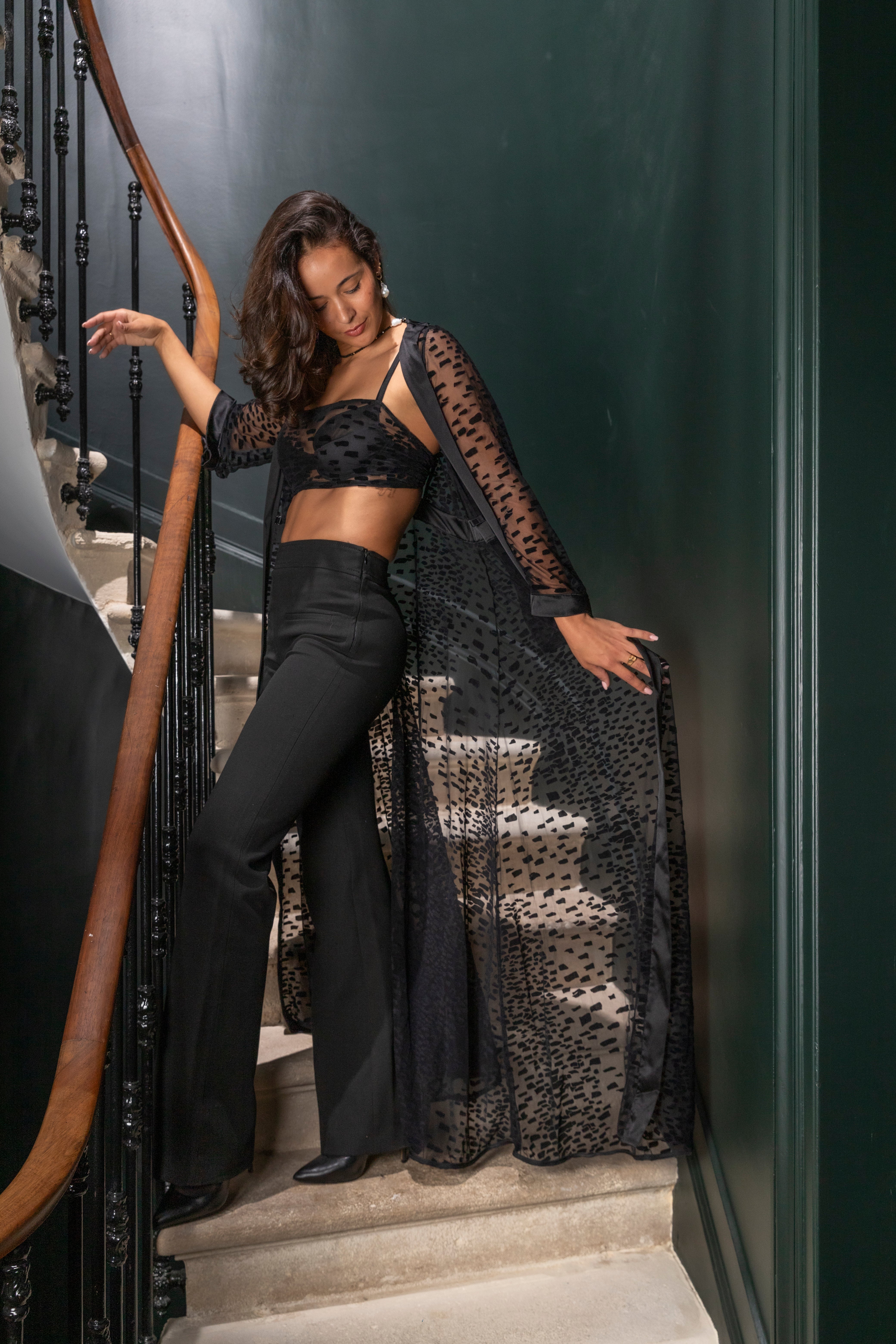 11.14 - Kimono en soie et tulle floqué noir