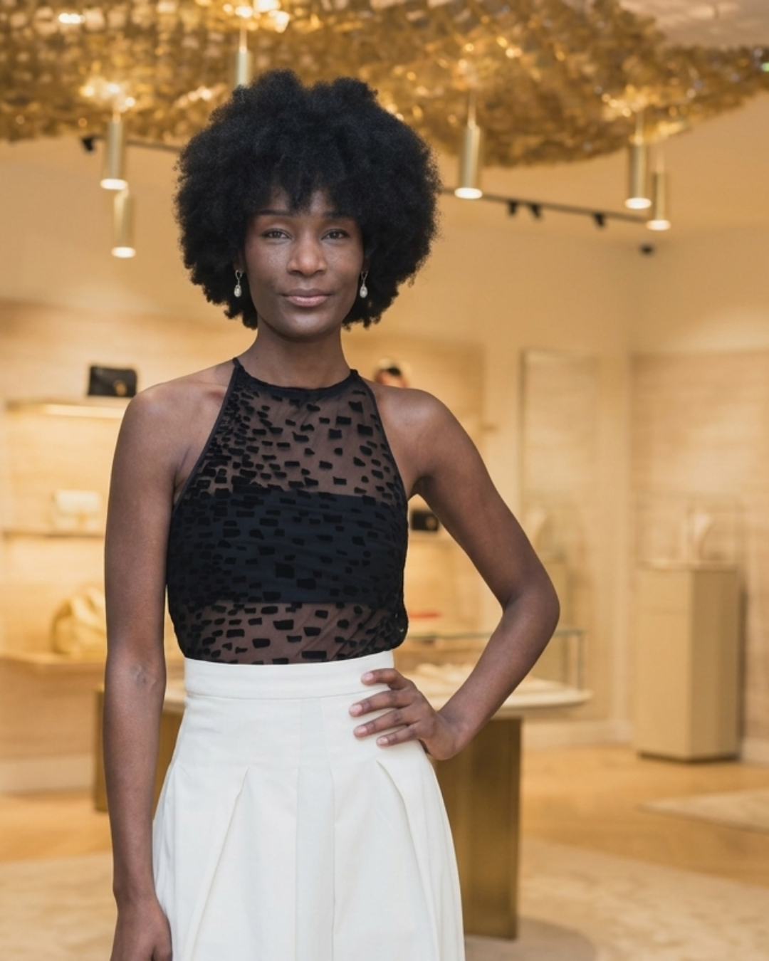 11.14 | Sheer Halter Top in Velvet Flocked Tulle — Black & White